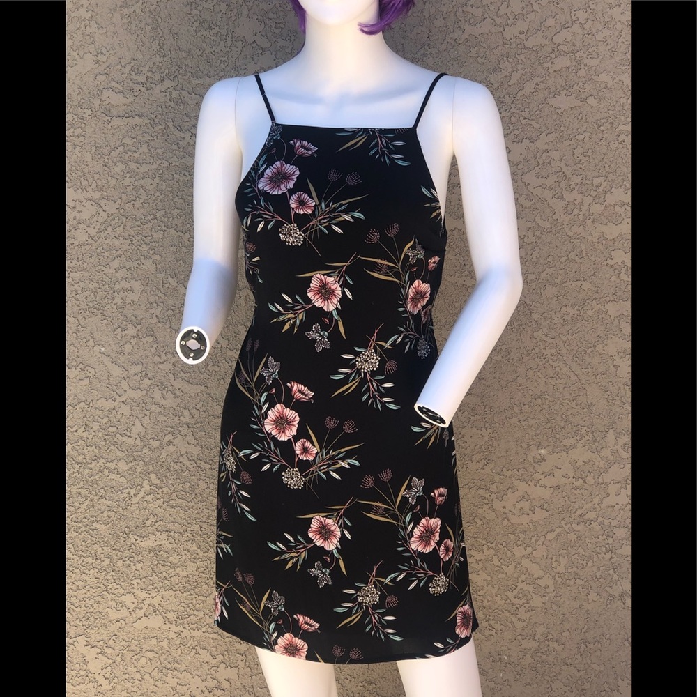 Luna Chix Black Floral Print Strappy Dress sz XS